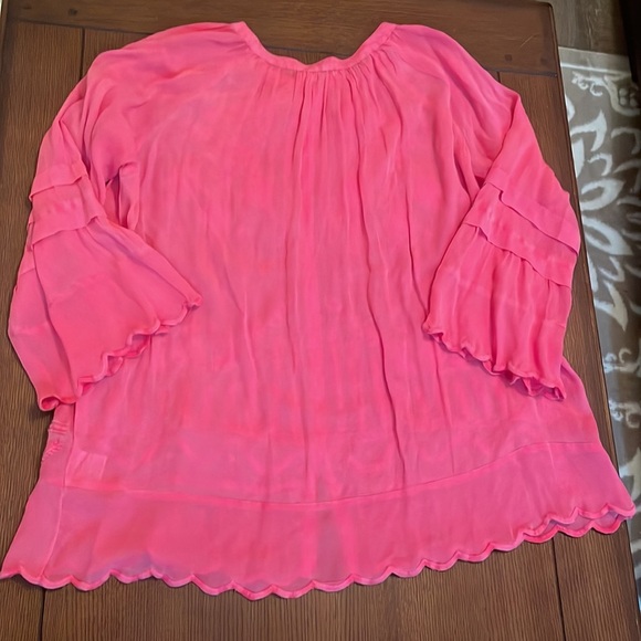 KARYN SEO BOHO EMBROIDERED Top. XL. Sheer. Scalloped edges.  Flowy. Red - Picture 5 of 9